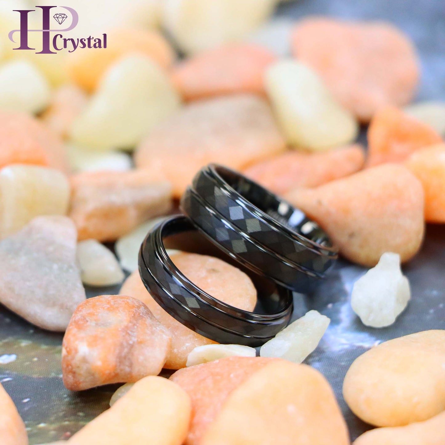 Black IP Diamond-Faceted Finish with Center Groove Tungsten Ring