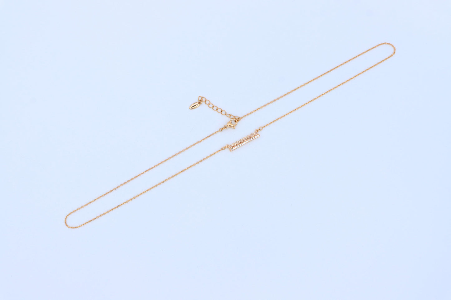 Elegant Rose Gold Bar Necklace with Geometric Crystal Accent, XPNL1895 (2160-8)