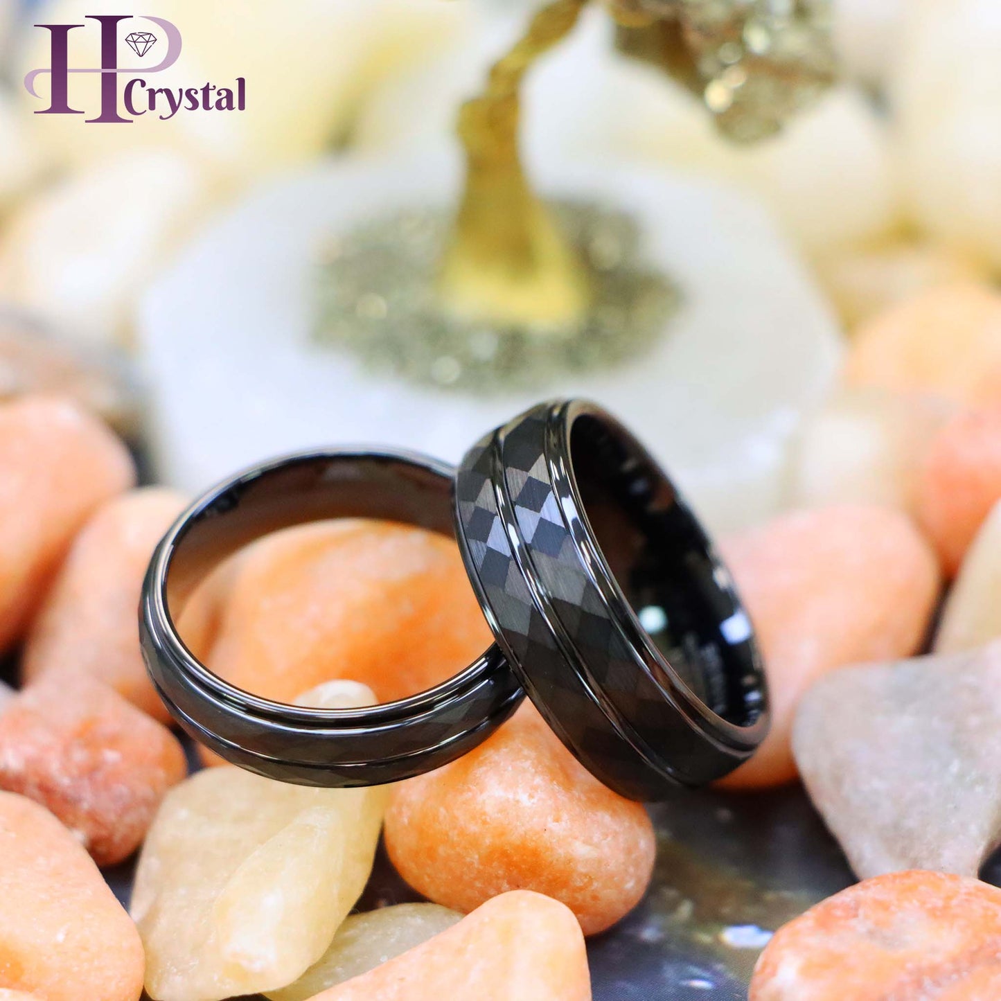 Black IP Diamond-Faceted Finish with Center Groove Tungsten Ring