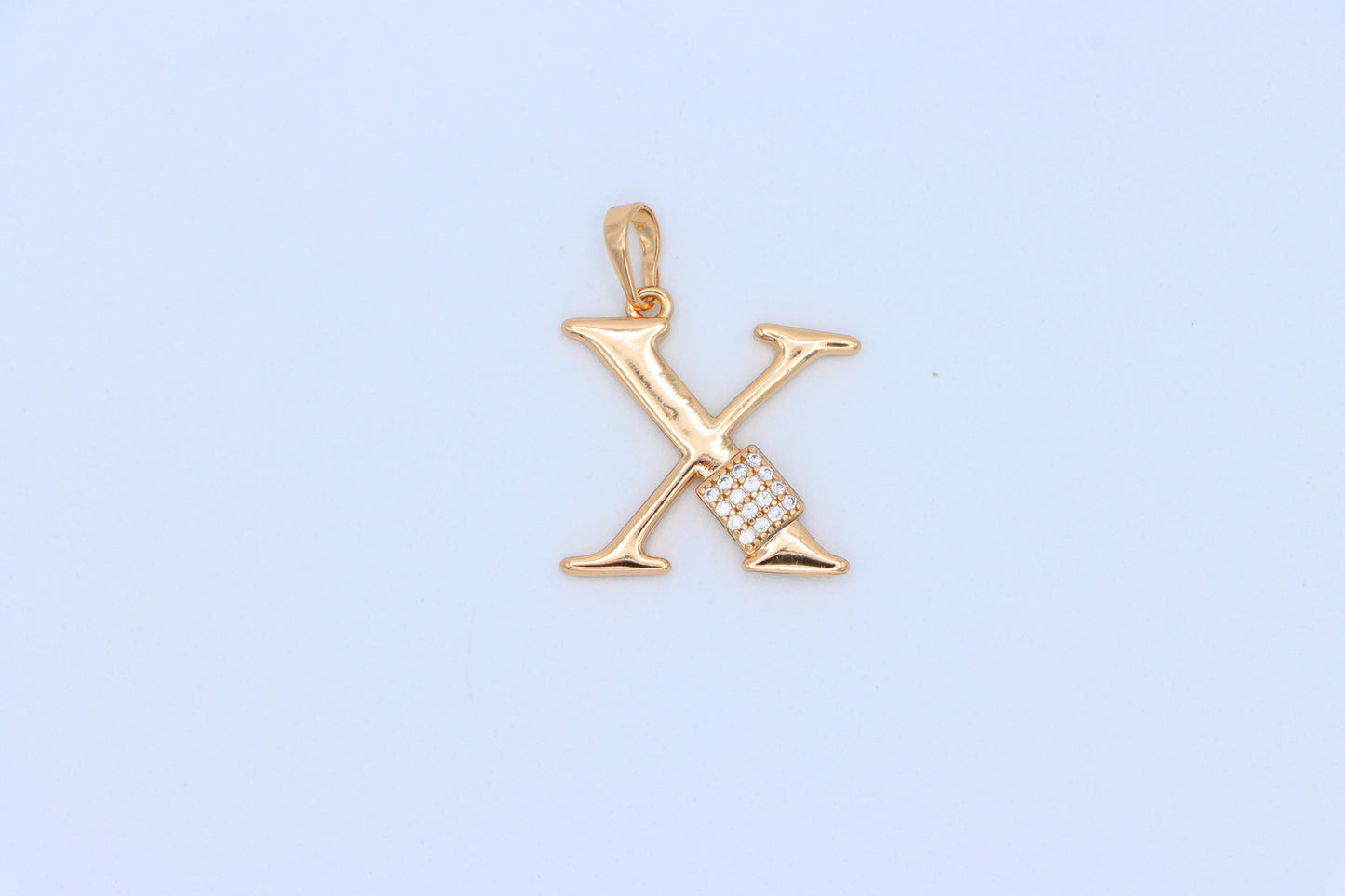 Rose Gold X Initial Pendant with CZ Accents Chic Charm, XPPT1435 (2136-1)