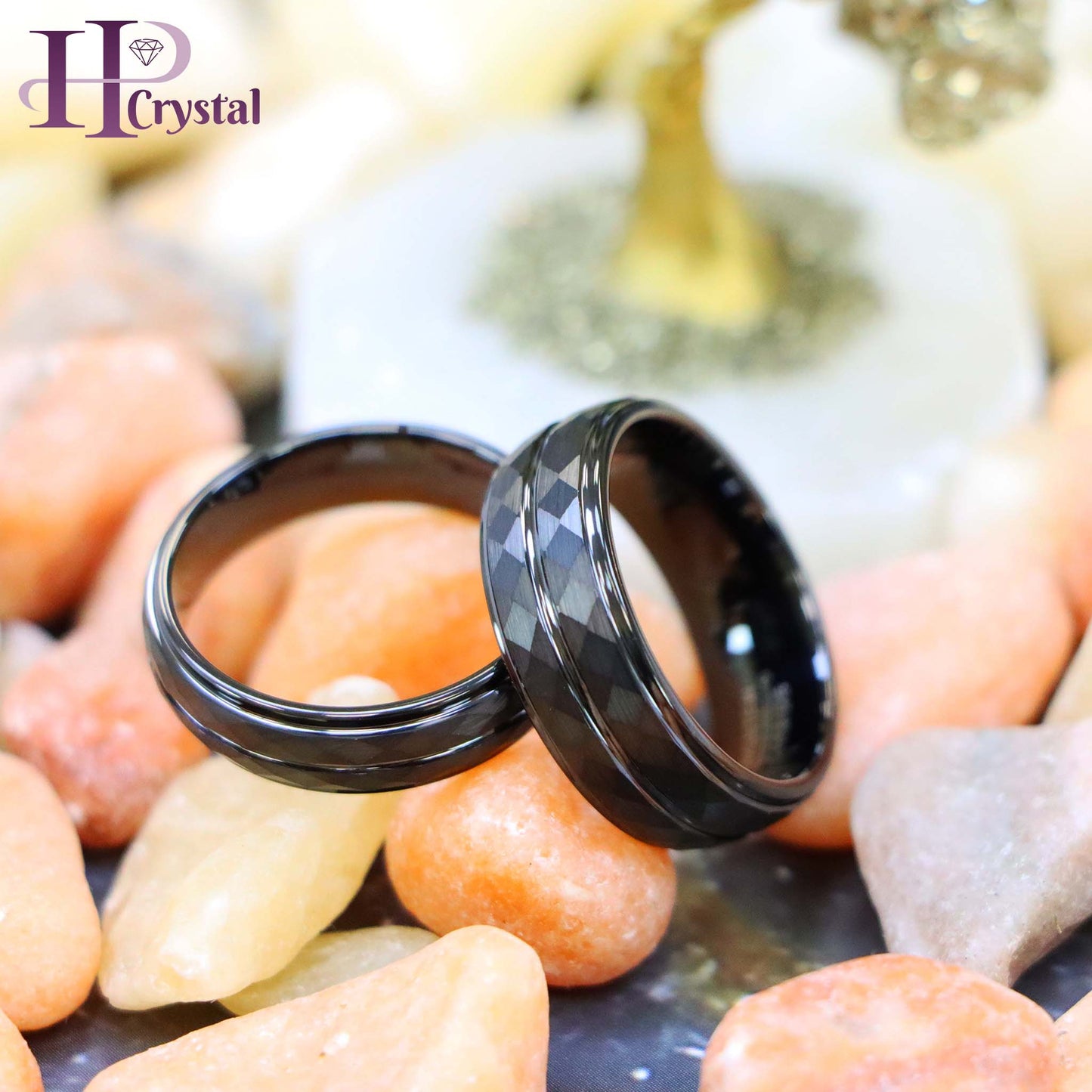 Black IP Diamond-Faceted Finish with Center Groove Tungsten Ring
