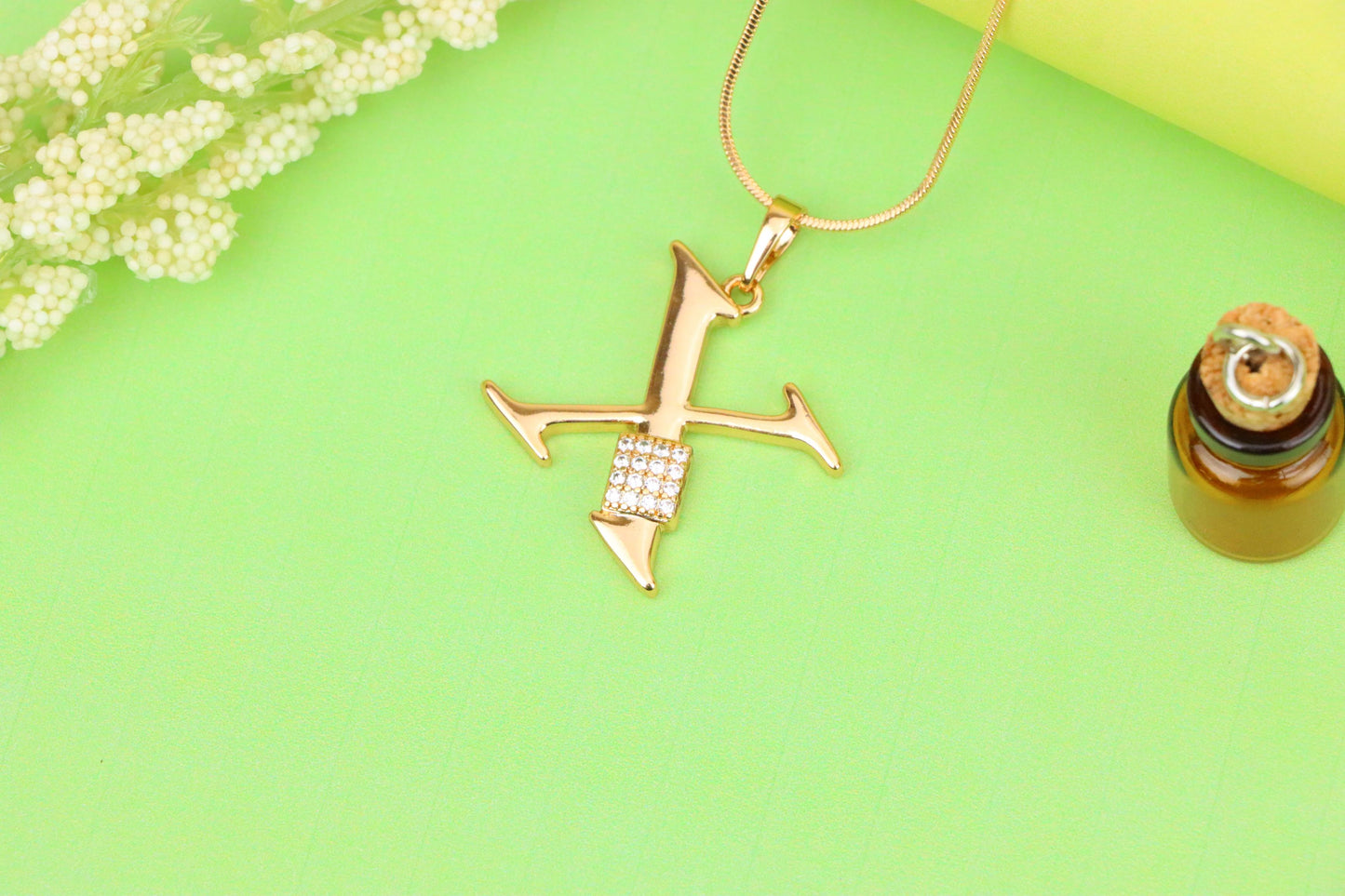 Rose Gold X Initial Pendant with CZ Accents Chic Charm, XPPT1435 (2136-1)
