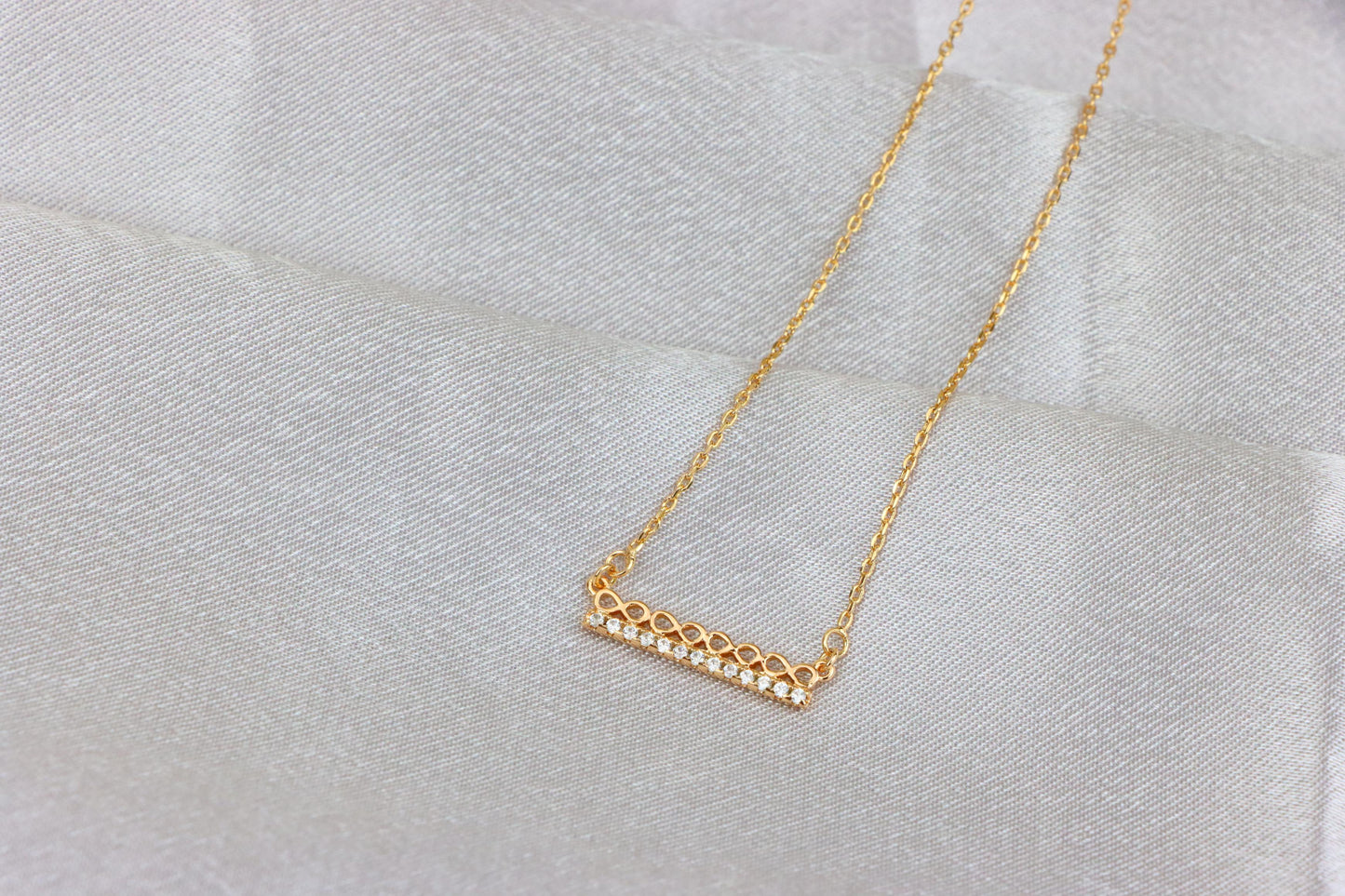 Elegant Rose Gold Bar Necklace with Geometric Crystal Accent, XPNL1895 (2160-8)