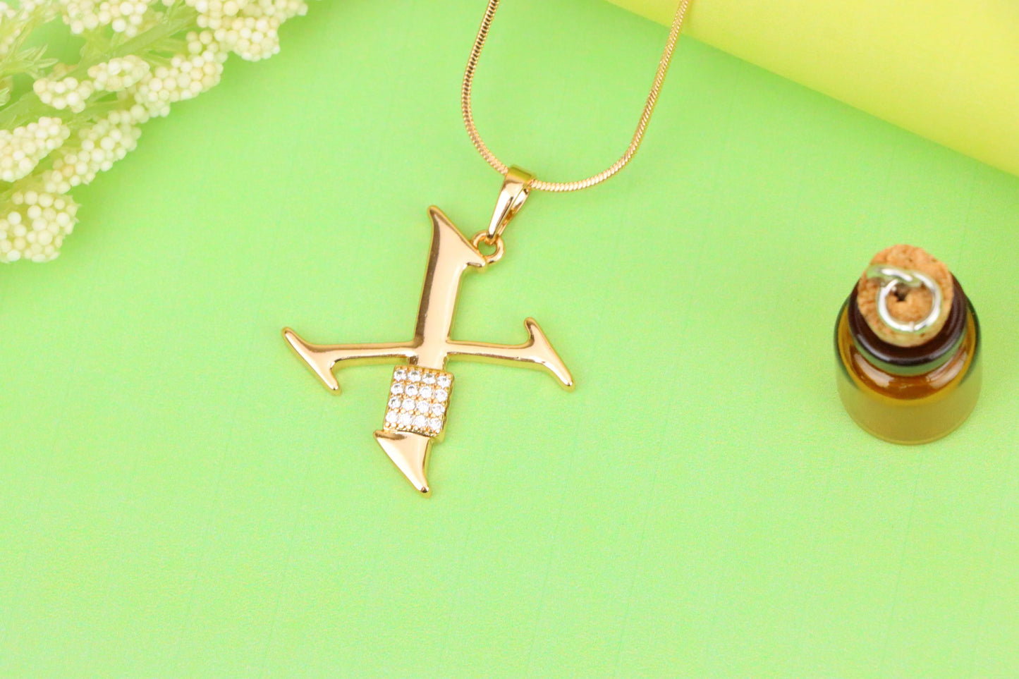 Rose Gold X Initial Pendant with CZ Accents Chic Charm, XPPT1435 (2136-1)