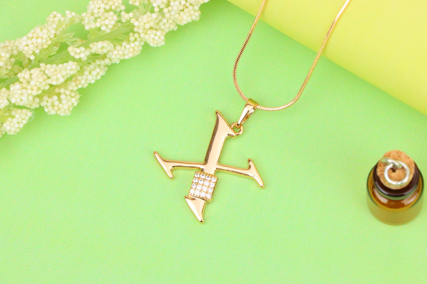 Rose Gold X Initial Pendant with CZ Accents Chic Charm, XPPT1435 (2136-1)