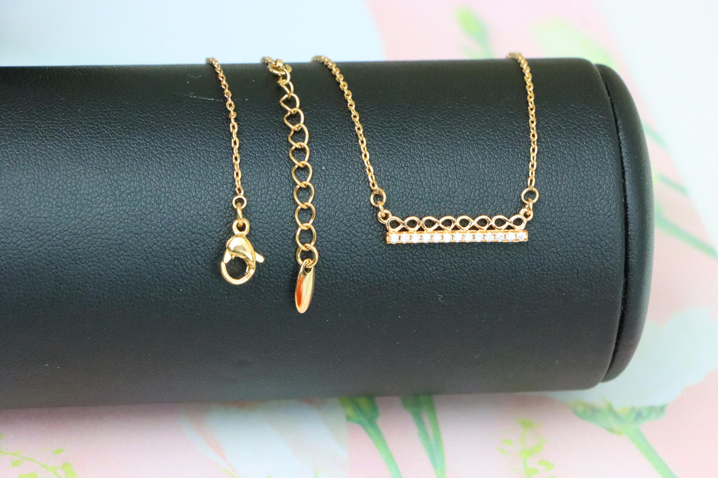 Elegant Rose Gold Bar Necklace with Geometric Crystal Accent, XPNL1895 (2160-8)
