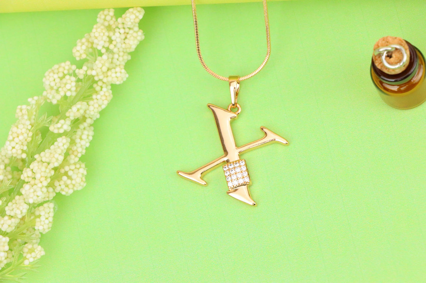 Rose Gold X Initial Pendant with CZ Accents Chic Charm, XPPT1435 (2136-1)