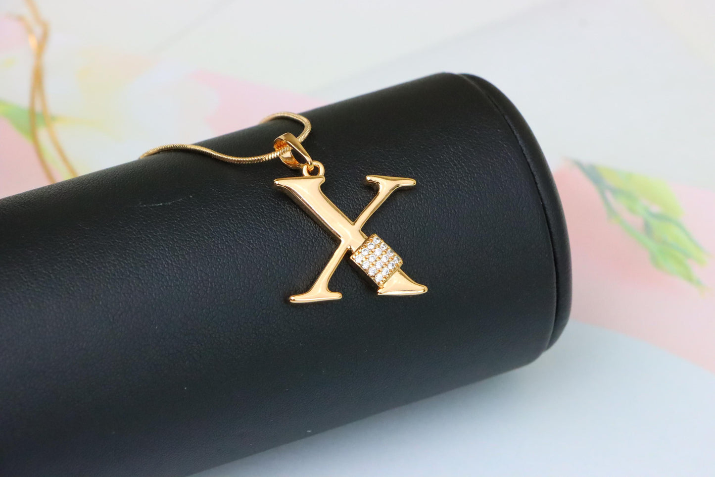 Rose Gold X Initial Pendant with CZ Accents Chic Charm, XPPT1435 (2136-1)