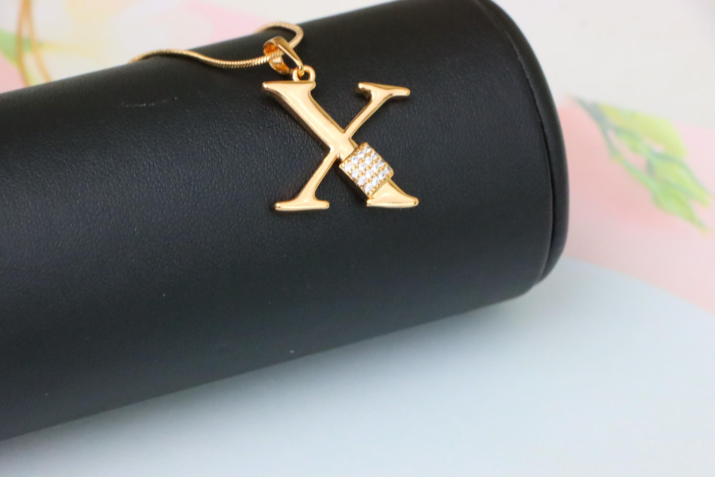 Rose Gold X Initial Pendant with CZ Accents Chic Charm, XPPT1435 (2136-1)