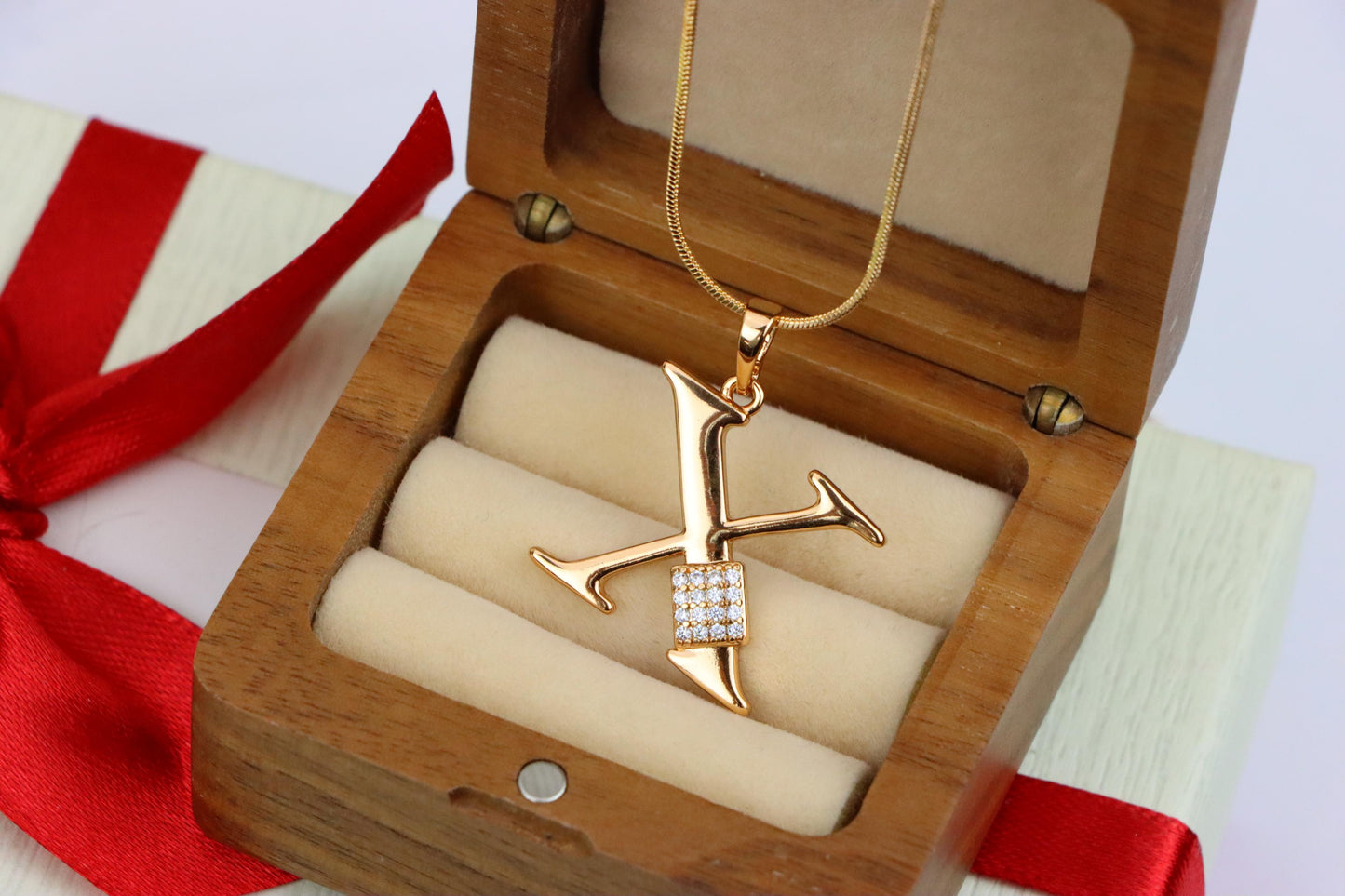 Rose Gold X Initial Pendant with CZ Accents Chic Charm, XPPT1435 (2136-1)