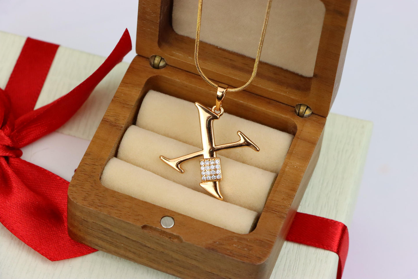 Rose Gold X Initial Pendant with CZ Accents Chic Charm, XPPT1435 (2136-1)