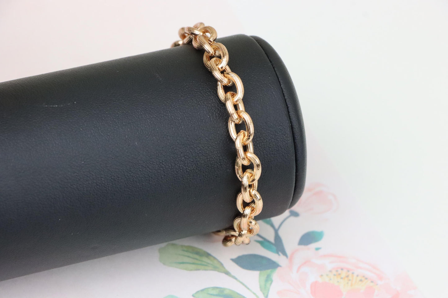 Textured Round Link Rose Gold Bracelet, Elegant Chain Design, XPBL1134 (2114-3)
