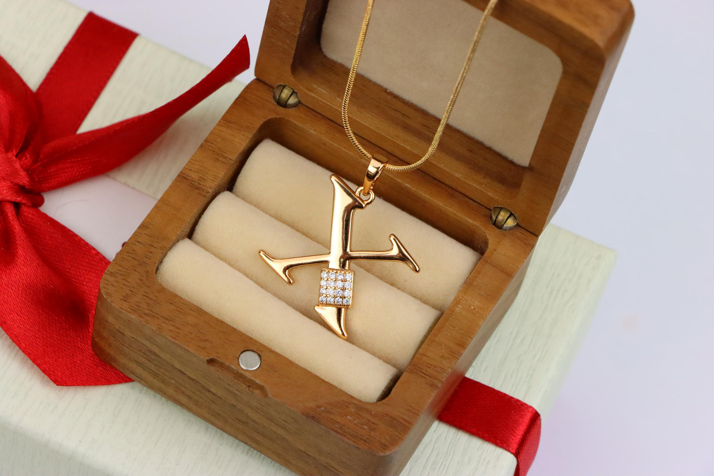 Rose Gold X Initial Pendant with CZ Accents Chic Charm, XPPT1435 (2136-1)