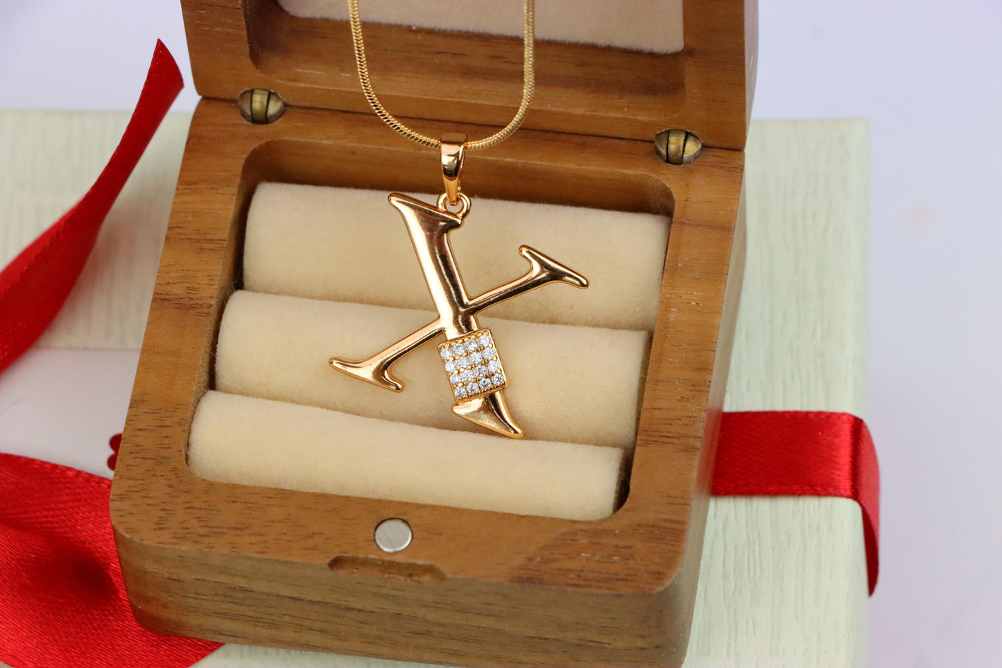 Rose Gold X Initial Pendant with CZ Accents Chic Charm, XPPT1435 (2136-1)