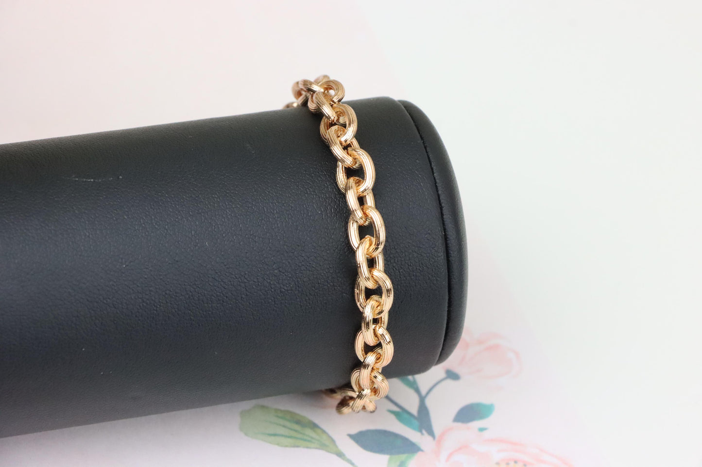 Textured Round Link Rose Gold Bracelet, Elegant Chain Design, XPBL1134 (2114-3)