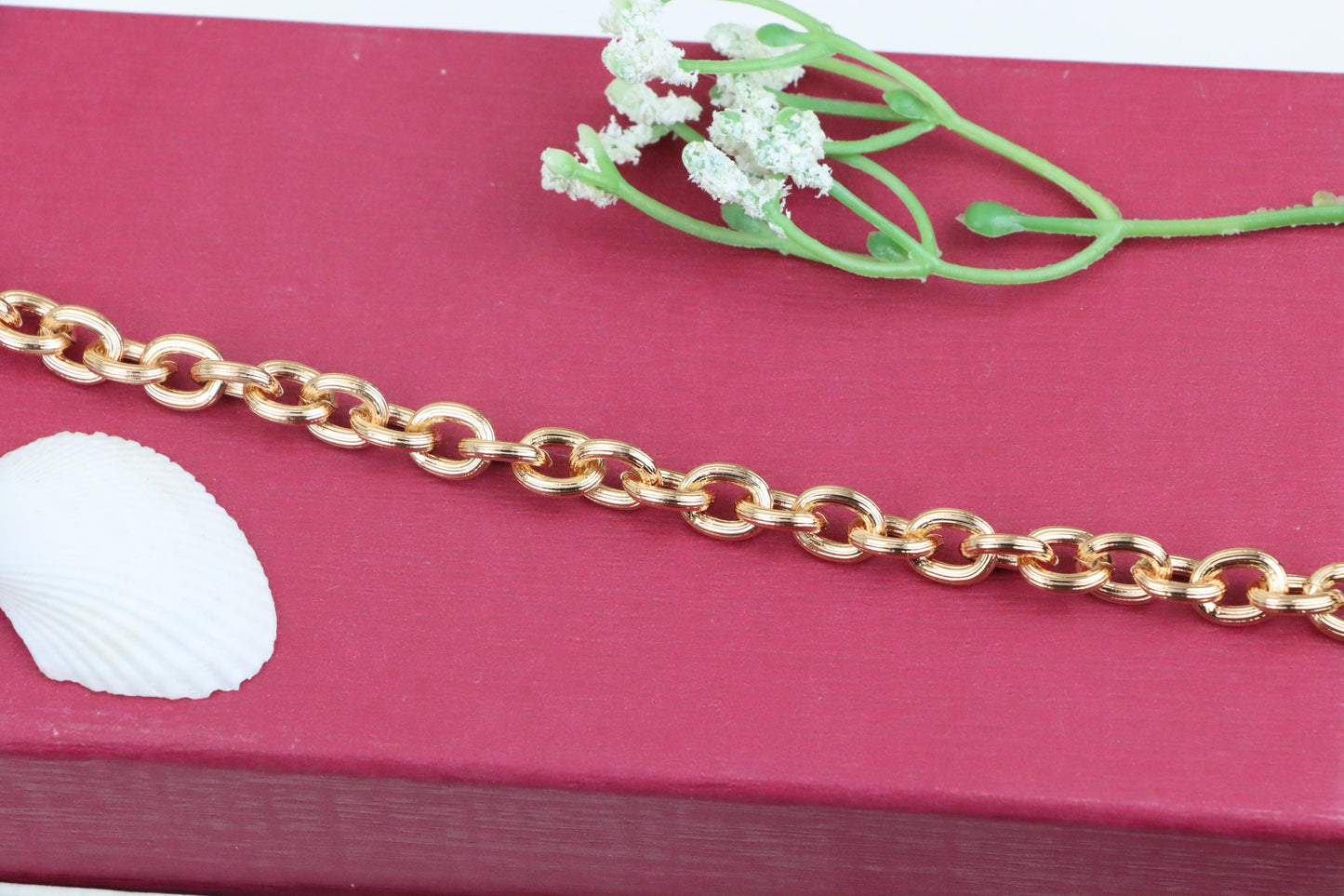Textured Round Link Rose Gold Bracelet, Elegant Chain Design, XPBL1134 (2114-3)