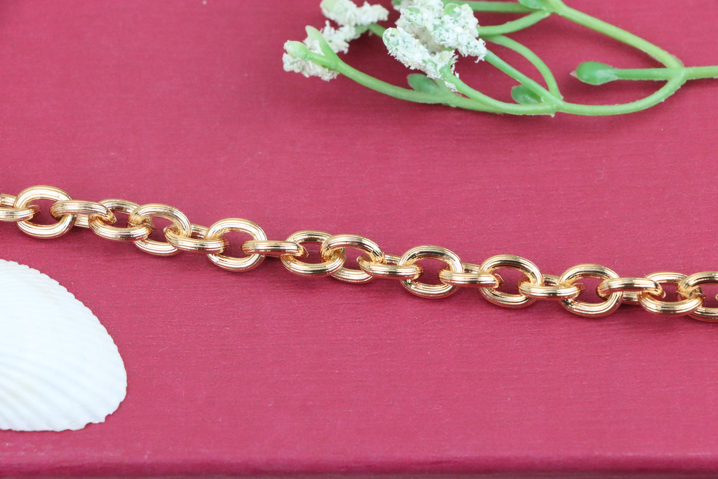 Textured Round Link Rose Gold Bracelet, Elegant Chain Design, XPBL1134 (2114-3)
