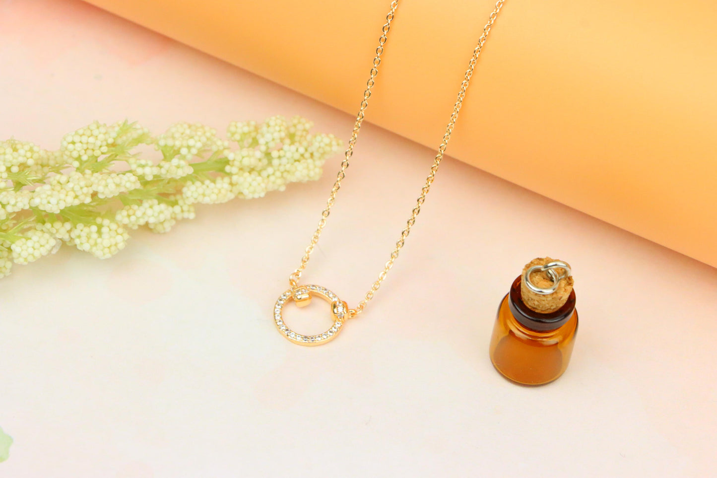 Elegant Rose Gold Circle Pendant Necklace with Crystal Detailing, XPNL1896 (2160-9)