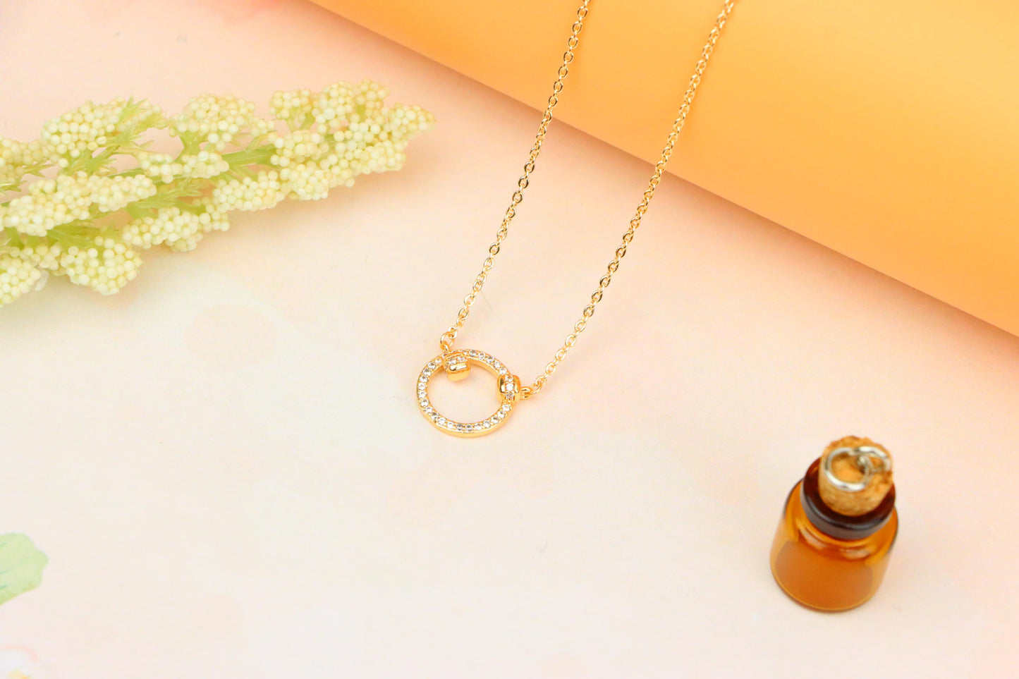Elegant Rose Gold Circle Pendant Necklace with Crystal Detailing, XPNL1896 (2160-9)