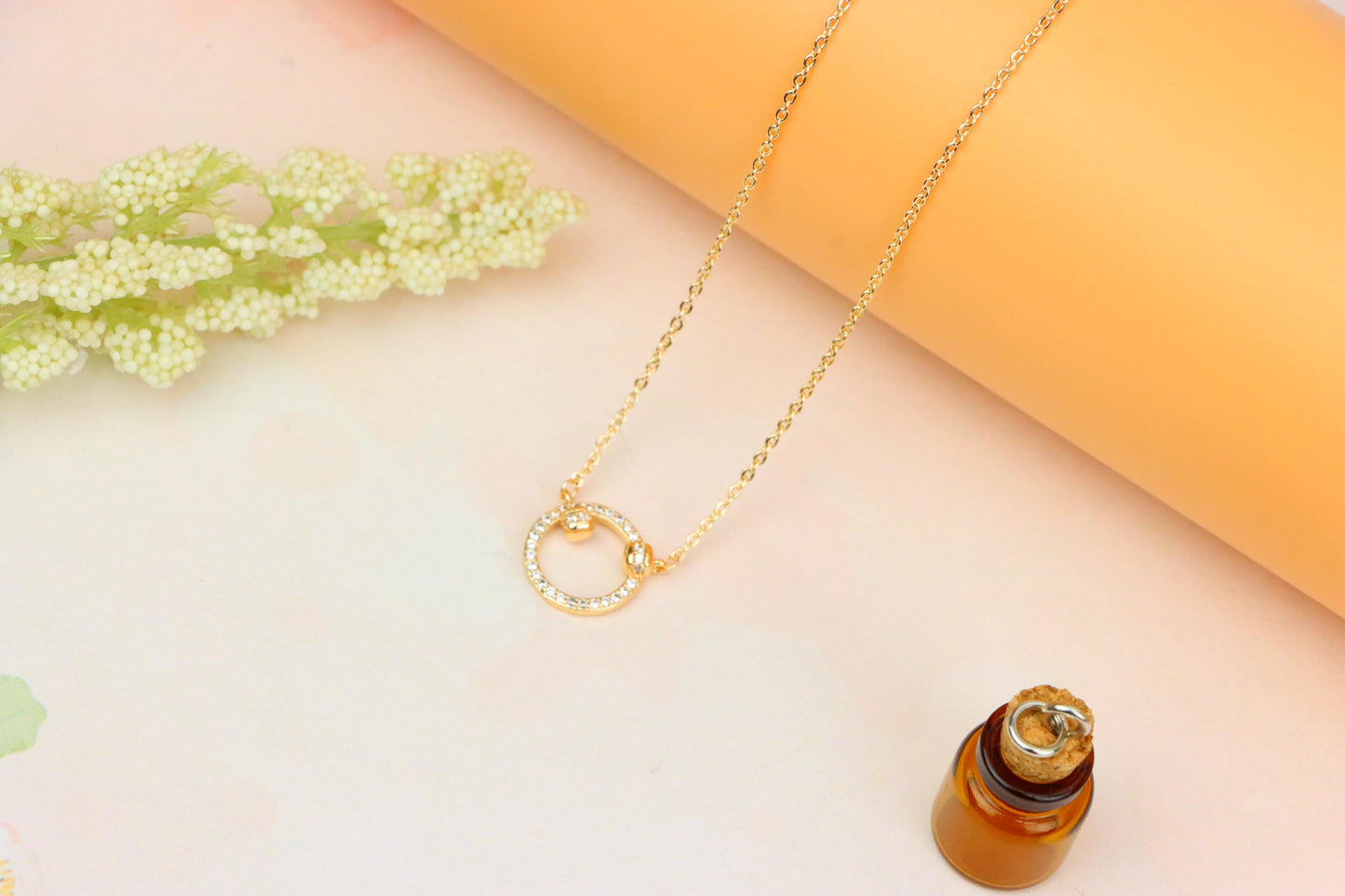 Elegant Rose Gold Circle Pendant Necklace with Crystal Detailing, XPNL1896 (2160-9)