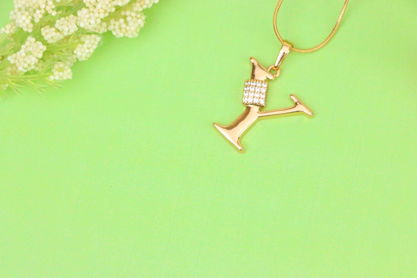 Rose Gold Y Initial Pendant with CZ Stones Elegant Jewelry,XPPT1436 (2136-1)