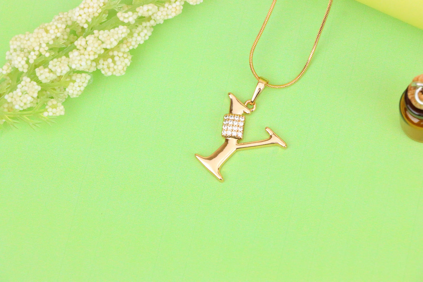 Rose Gold Y Initial Pendant with CZ Stones Elegant Jewelry,XPPT1436 (2136-1)