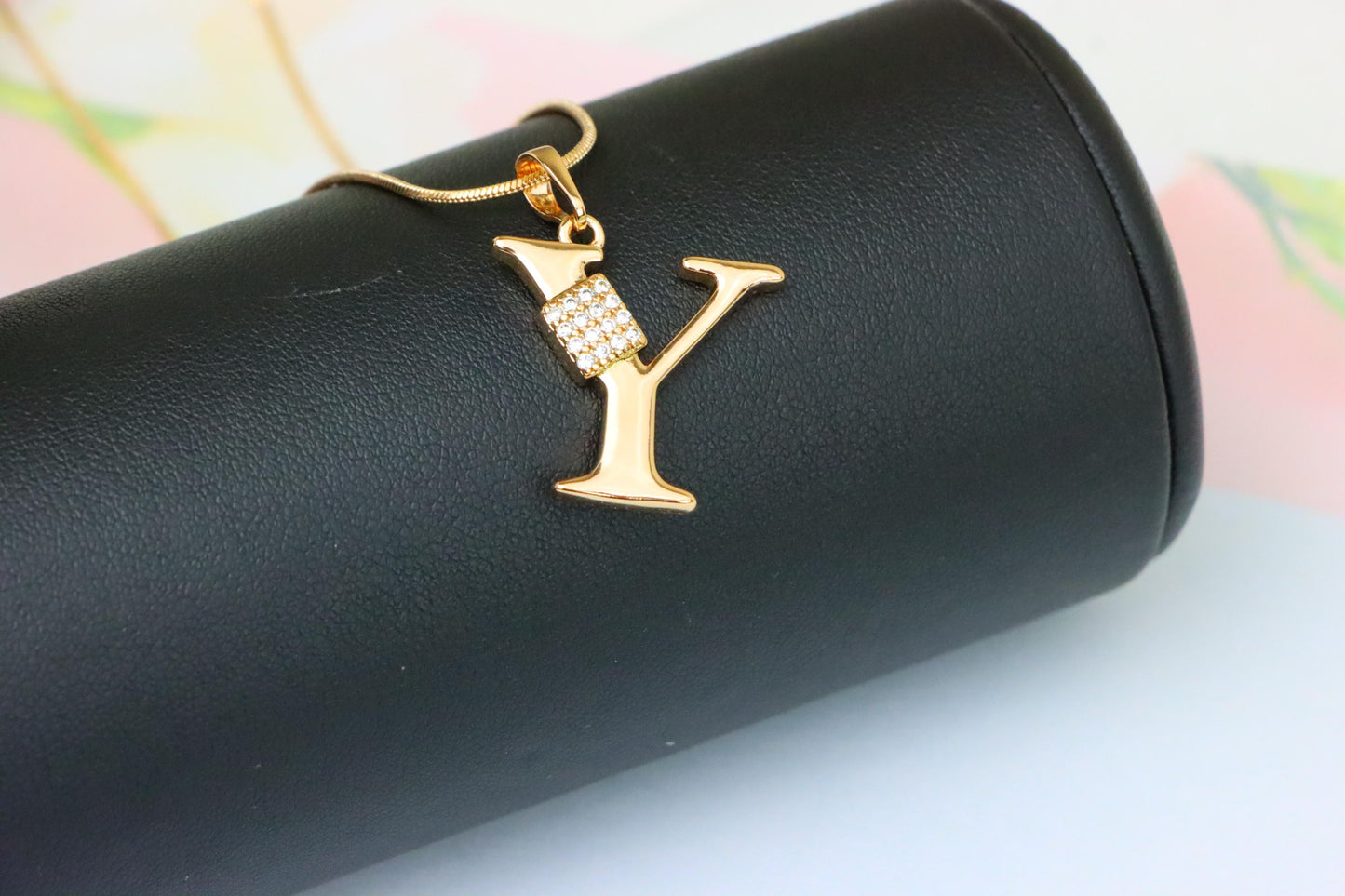 Rose Gold Y Initial Pendant with CZ Stones Elegant Jewelry,XPPT1436 (2136-1)