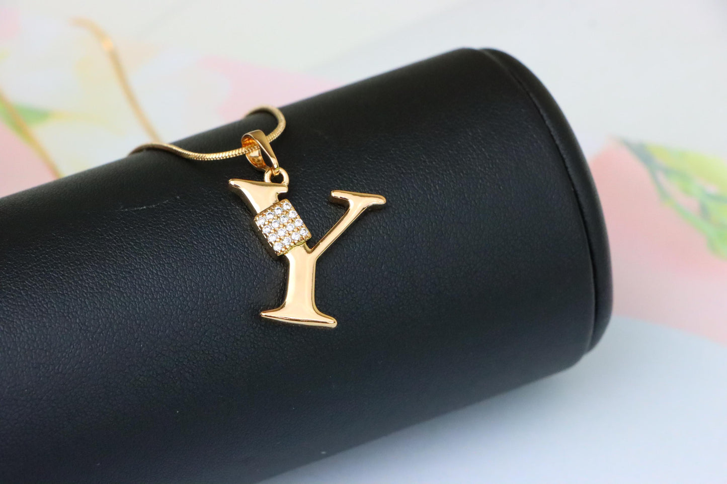 Rose Gold Y Initial Pendant with CZ Stones Elegant Jewelry,XPPT1436 (2136-1)