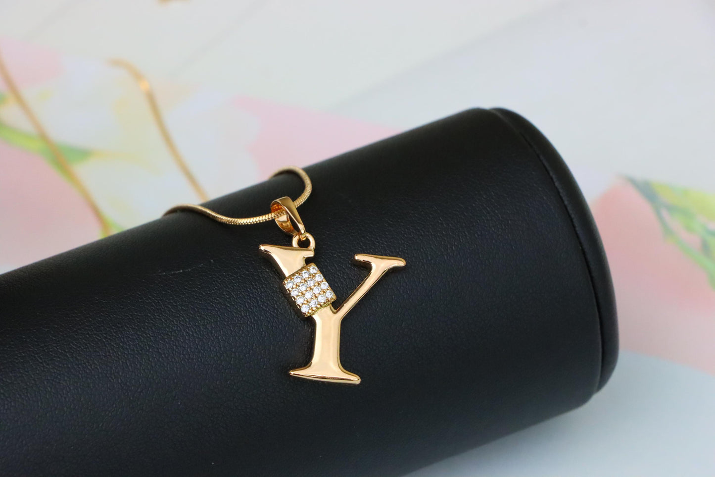 Rose Gold Y Initial Pendant with CZ Stones Elegant Jewelry,XPPT1436 (2136-1)