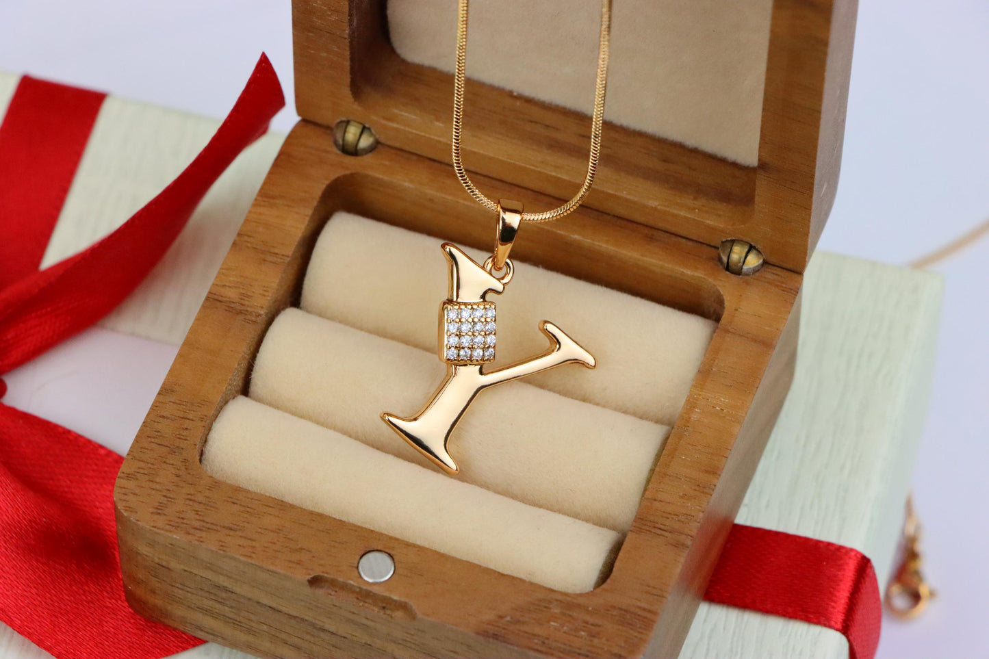 Rose Gold Y Initial Pendant with CZ Stones Elegant Jewelry,XPPT1436 (2136-1)