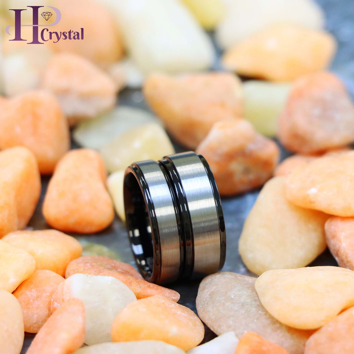 Black IP & Gun Metal Brushed Center Stepped Edge Tungsten Ring