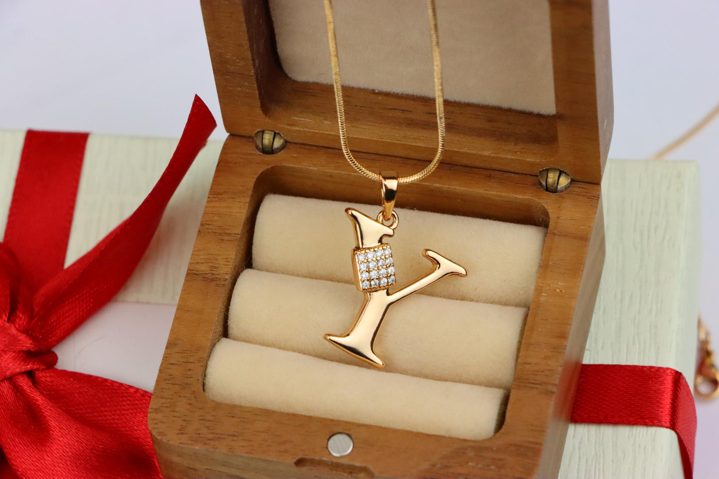 Rose Gold Y Initial Pendant with CZ Stones Elegant Jewelry,XPPT1436 (2136-1)
