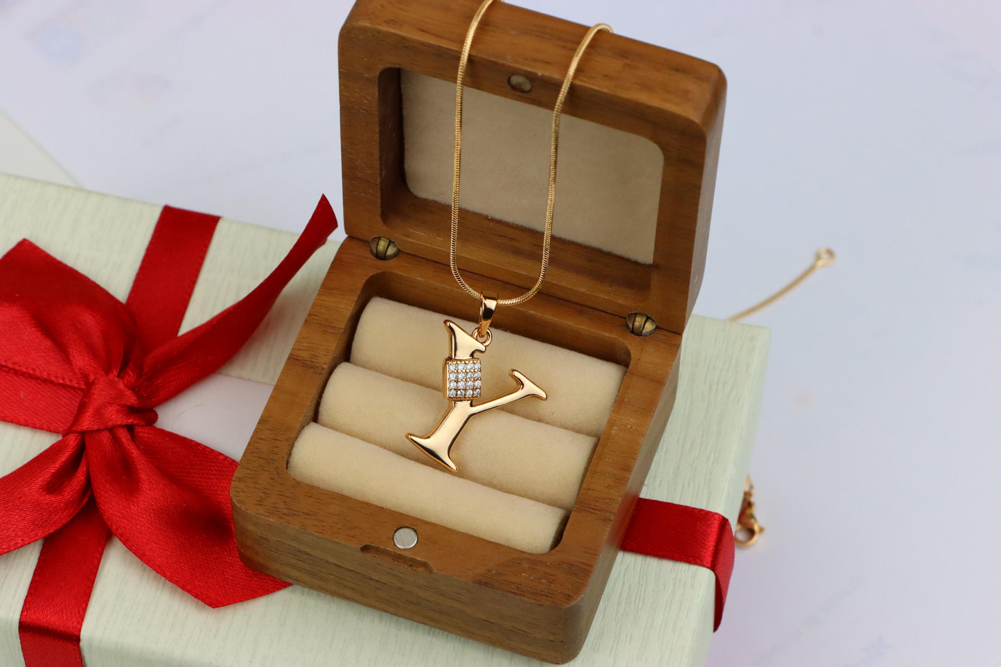 Rose Gold Y Initial Pendant with CZ Stones Elegant Jewelry,XPPT1436 (2136-1)