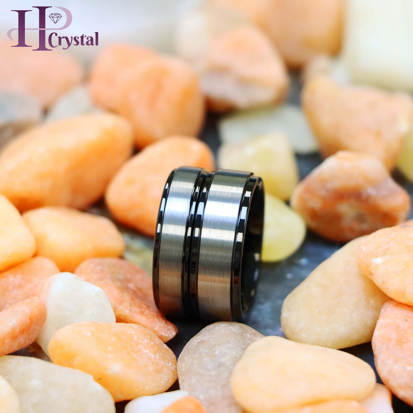 Black IP & Gun Metal Brushed Center Stepped Edge Tungsten Ring