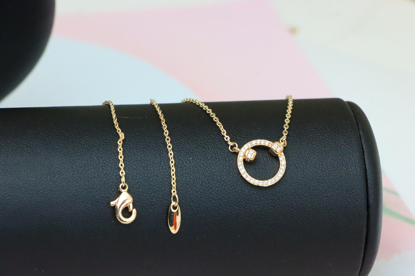 Elegant Rose Gold Circle Pendant Necklace with Crystal Detailing, XPNL1896 (2160-9)
