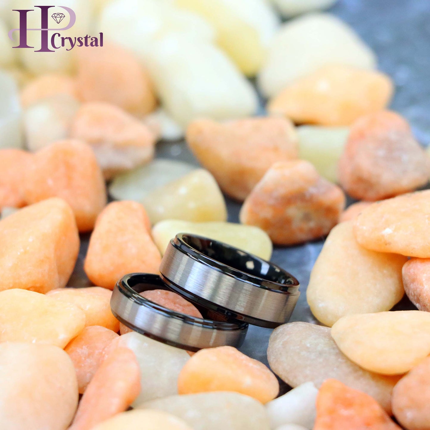 Black IP & Gun Metal Brushed Center Stepped Edge Tungsten Ring