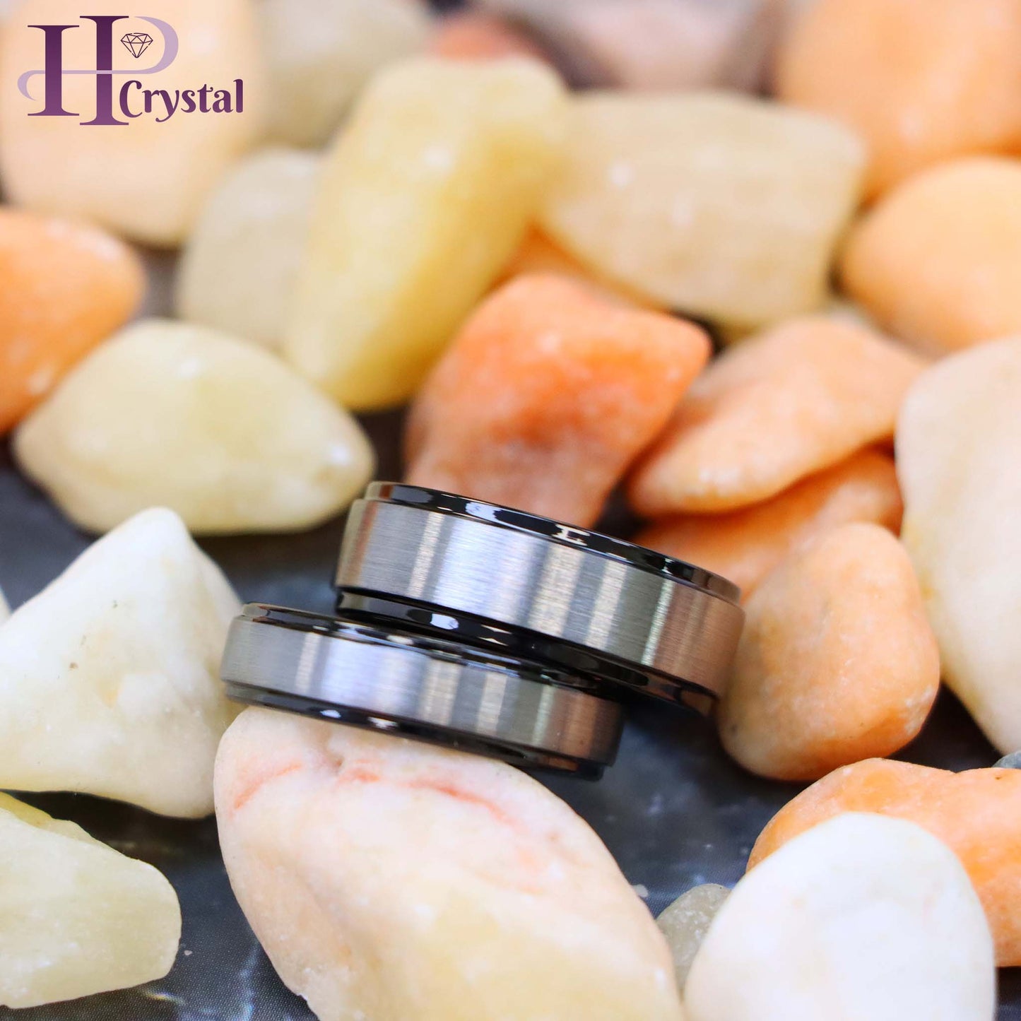 Black IP & Gun Metal Brushed Center Stepped Edge Tungsten Ring