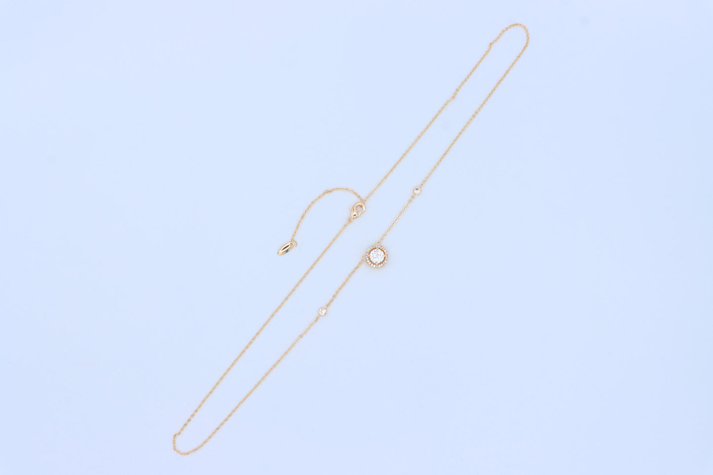 Elegant Round Solitaire Rose Gold Necklace with Sparkling Halo, XPNL1897 (2160-10)