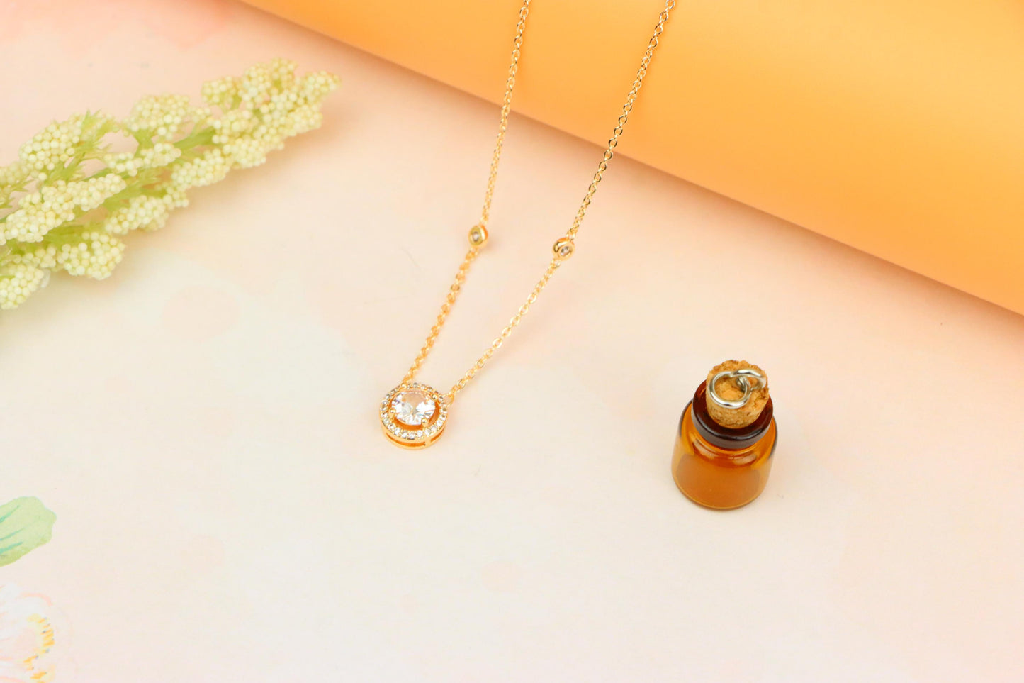 Elegant Round Solitaire Rose Gold Necklace with Sparkling Halo, XPNL1897 (2160-10)