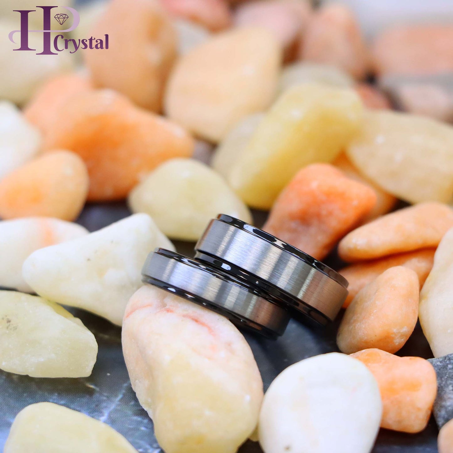 Black IP & Gun Metal Brushed Center Stepped Edge Tungsten Ring