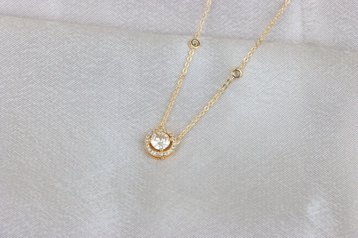 Elegant Round Solitaire Rose Gold Necklace with Sparkling Halo, XPNL1897 (2160-10)