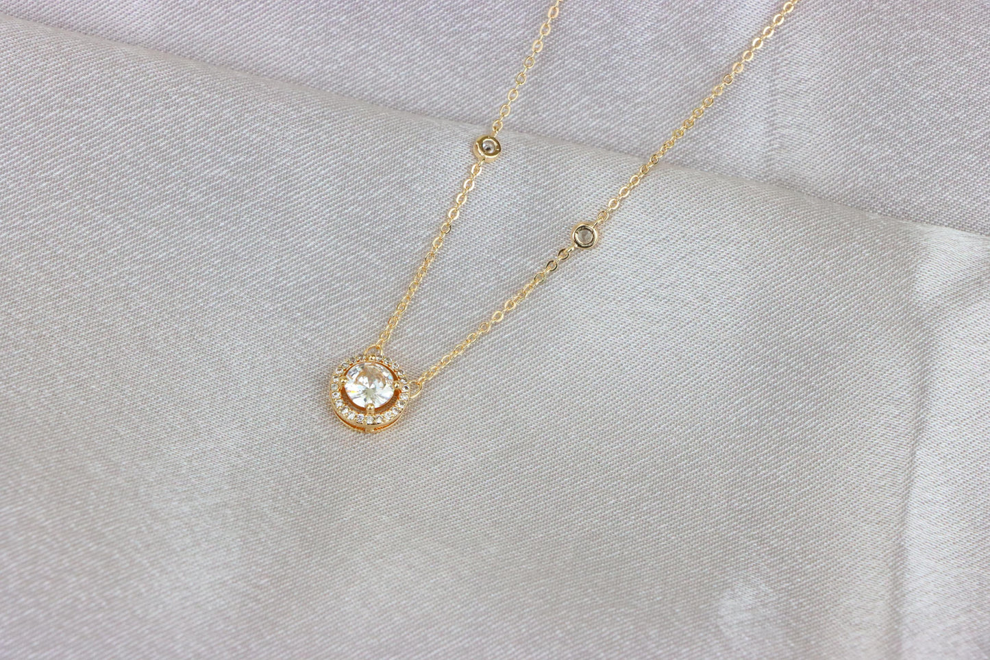 Elegant Round Solitaire Rose Gold Necklace with Sparkling Halo, XPNL1897 (2160-10)