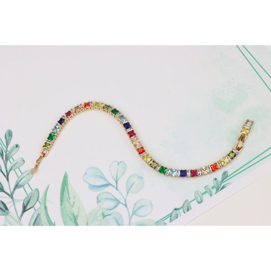 Rainbow CZ Rose Gold Bracelet with Square Cut Stones, Vibrant Style, XPBL0742 (2075-1)