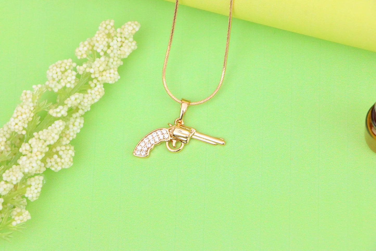 Rose Gold Gun Pendant with CZ Grip Bold Stylish Charm, XPPT1438 (2136-2)