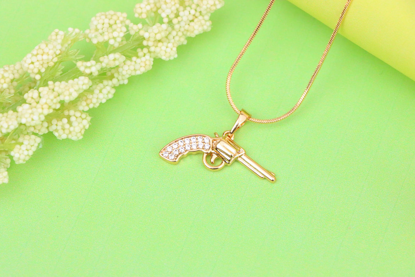 Rose Gold Gun Pendant with CZ Grip Bold Stylish Charm, XPPT1438 (2136-2)