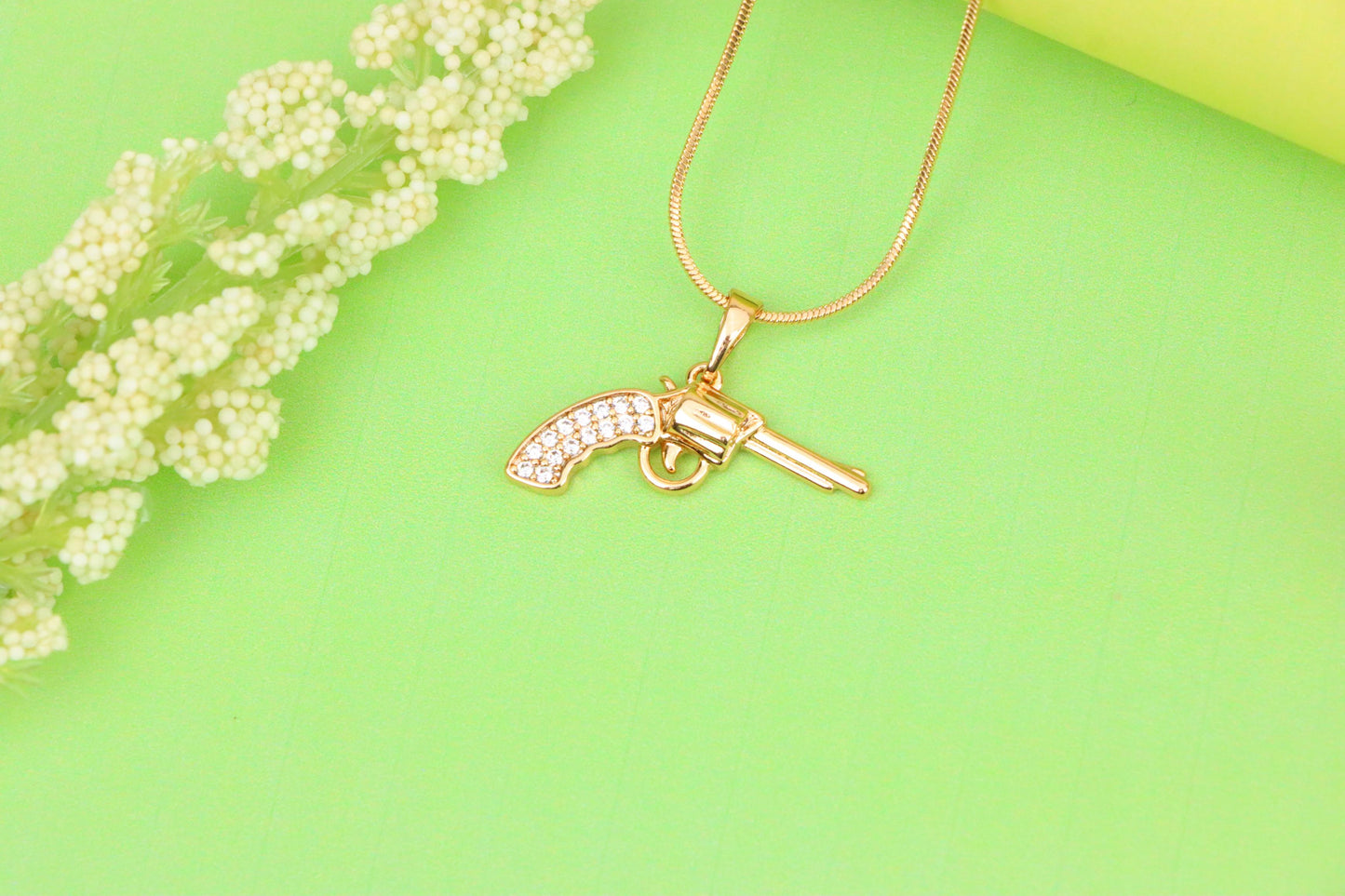 Rose Gold Gun Pendant with CZ Grip Bold Stylish Charm, XPPT1438 (2136-2)