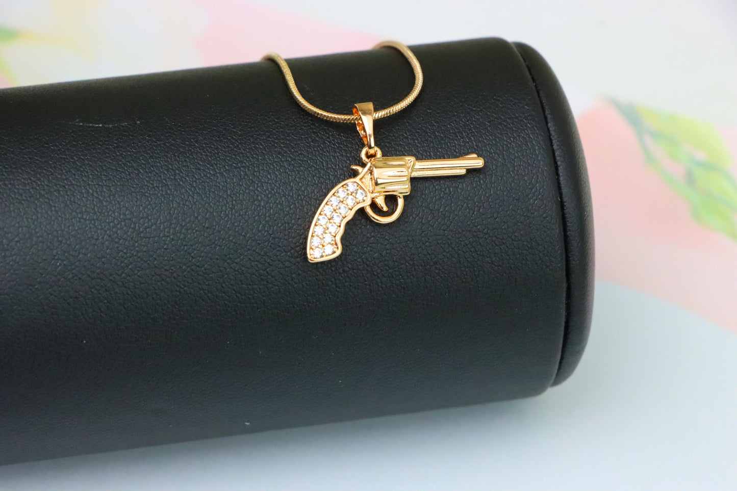 Rose Gold Gun Pendant with CZ Grip Bold Stylish Charm, XPPT1438 (2136-2)