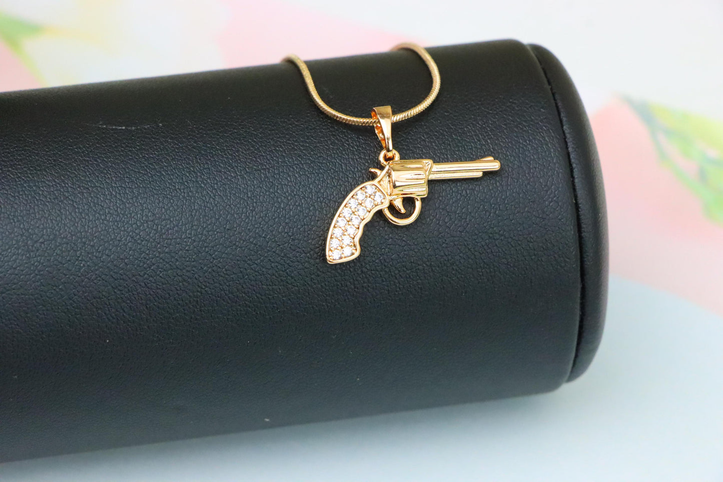 Rose Gold Gun Pendant with CZ Grip Bold Stylish Charm, XPPT1438 (2136-2)