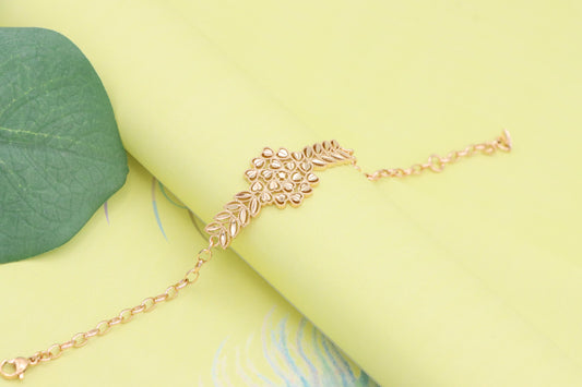 Elegant Floral Leaf Rose Gold Bracelet with Adjustable, XPBL1137 (2114-6)