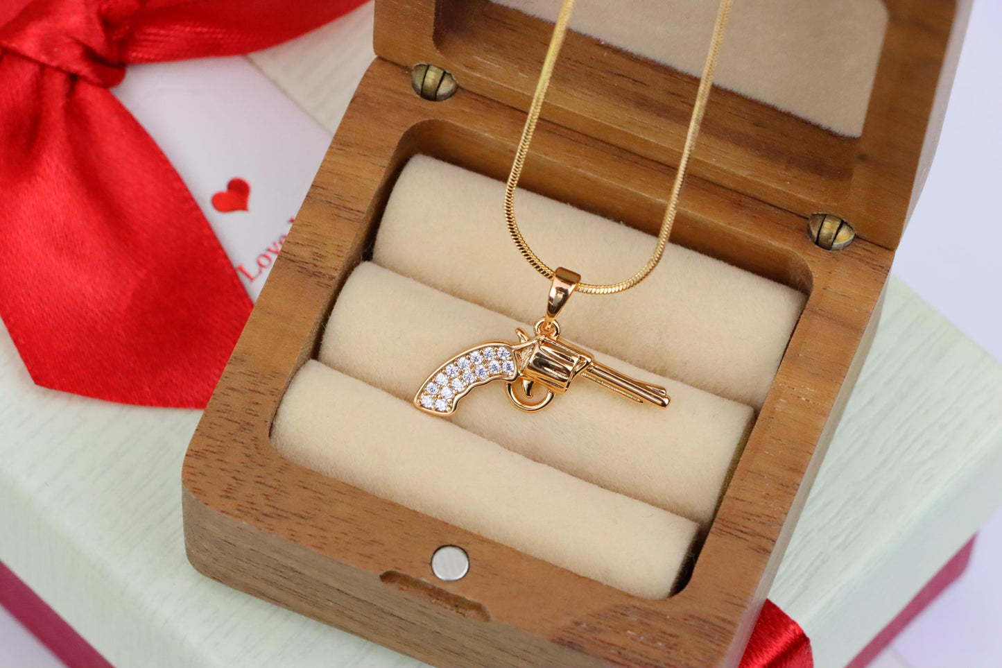Rose Gold Gun Pendant with CZ Grip Bold Stylish Charm, XPPT1438 (2136-2)